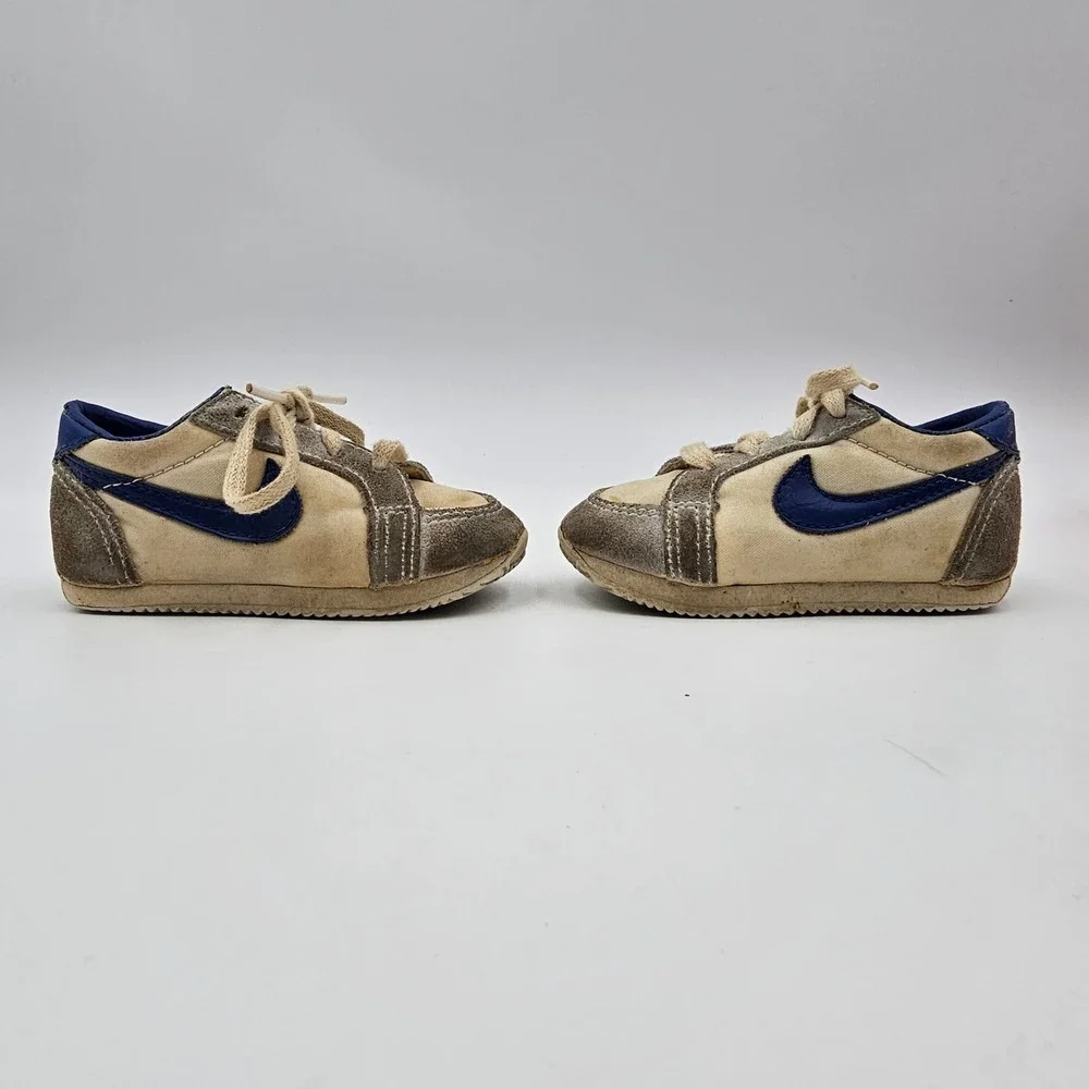 Vintage Nike Lil Nipper Toddler Sneakers Size 4 Tan Blue Suede OG Box 1500 Rare